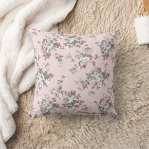 Modern blush pink white rose gold glitter floral cushion