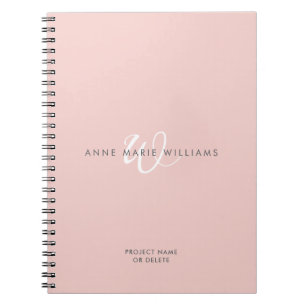 Modern Blush Pink White Script Monogram Notebook