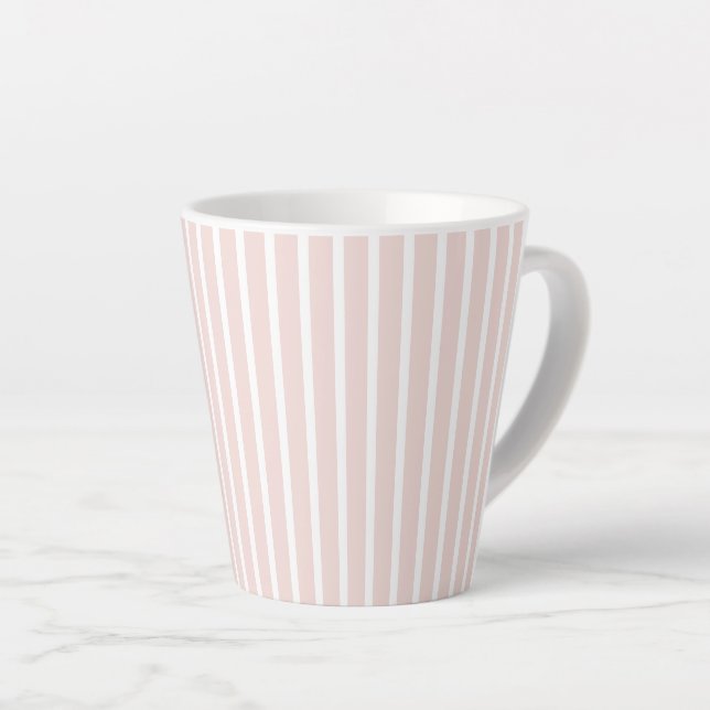 Modern blush pink white vertical stripes chic cute latte mug (Right Angle)