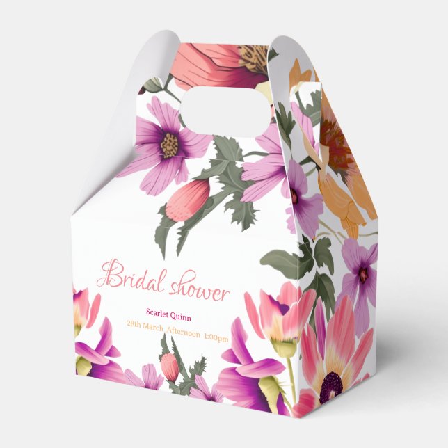 Modern blush pink wildflower #4 bridal shower favour box (Front Side)