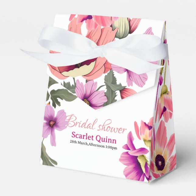 Modern blush pink wildflower bridal shower favour box (Front Side)