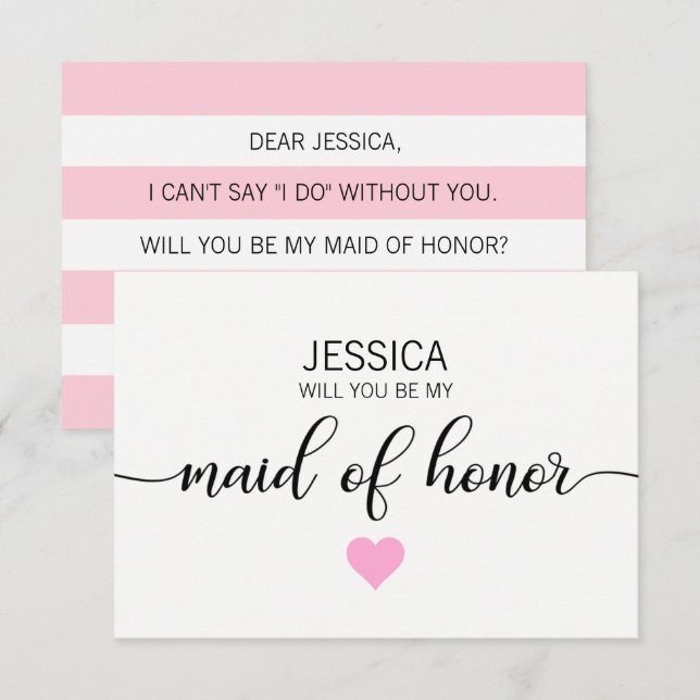 Modern Blush PINK Will You Be my MAID OF HONOR? Invitation (Front/Back)