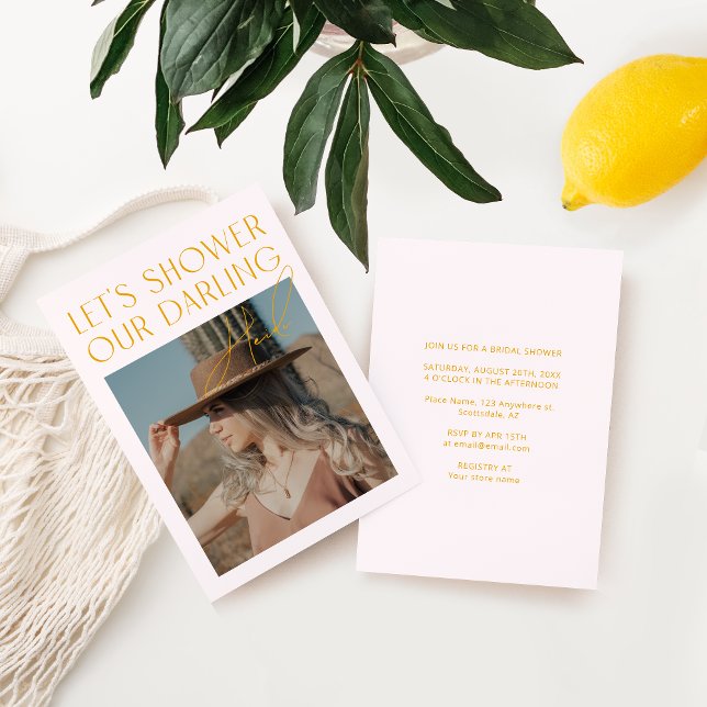 Modern Blush Pink & Yellow Photo Bridal Shower Inv Invitation (Creator Uploaded)