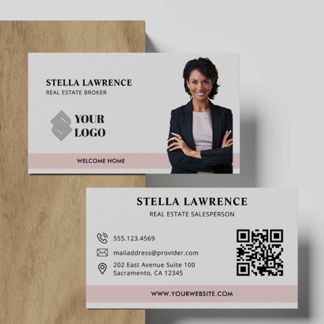 Modern BLUSH Professional Real Estate Agent Photo Business Card (Creator Uploaded)