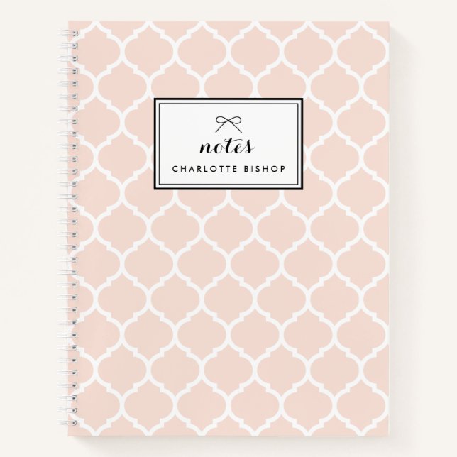 Modern Blush Quatrefoil Pattern Personalised Notebook (Front)