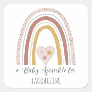 Modern Blush Rainbow Baby Girl Sprinkle Shower Square Sticker