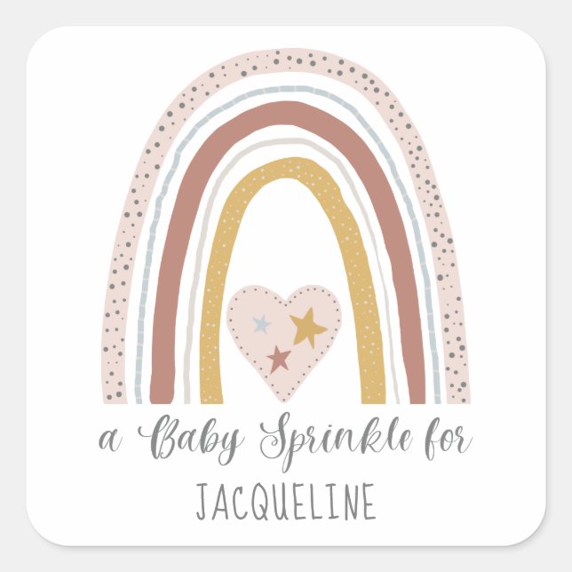 Modern Blush Rainbow Baby Girl Sprinkle Shower Square Sticker (Front)