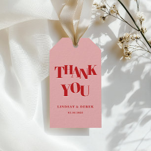 Modern Blush Red Bold Font THANK YOU Wedding Gift Tags