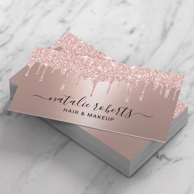Modern Blush Rose Gold Drips Beauty Salon & Spa Business Card (Creator Uploaded)