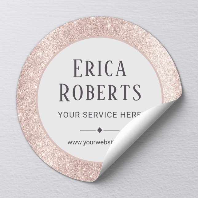 Modern Blush Rose Gold Glitter Beauty Salon Classic Round Sticker (Creator Uploaded)