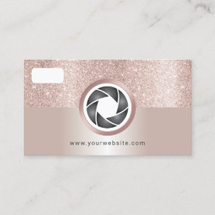Modern Blush Rose Gold Glitter Camera Photography Business Card