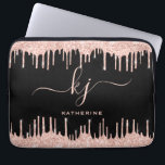 Modern Blush Rose Gold Glitter Drips Monogram  Laptop Sleeve<br><div class="desc">Girly, Elegant, Sylish Blush Rose Gold Glitter Drips 2 Monogram Script custom personalised name monogrammed laptop sleeve on black. Featuring a modern luxury faux blush pink rose gold glitter dripping frame, a large double hand lettered monogram script font with swashes (large size initials), and a serif type font name in...</div>