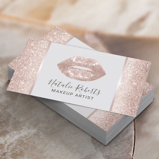 Modern Blush Rose Gold Glitter Lips Beauty Salon  Business Card (Creator Uploaded)