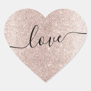 Modern Blush Rose Gold Glitter Love Wedding Favour Heart Sticker