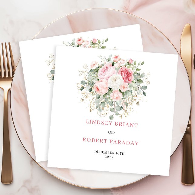 Modern Blush Rose Greenery Minimal Wedding Napkins (Modern Blush Rose Greenery Minimal Wedding Napkins)