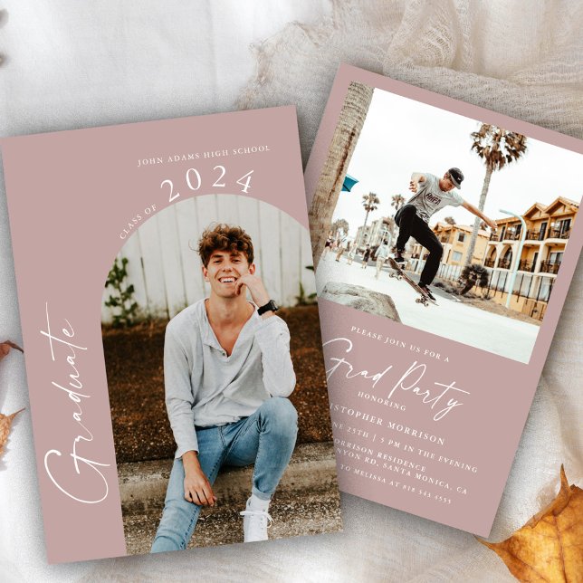 Modern Blush Rose Minimal Photo Graduation Party  Invitation (Creator Uploaded)