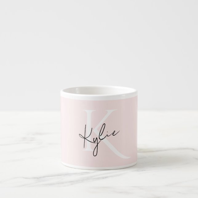 Modern Blush Rose Personalised Monogram Name -  Espresso Cup (Front)