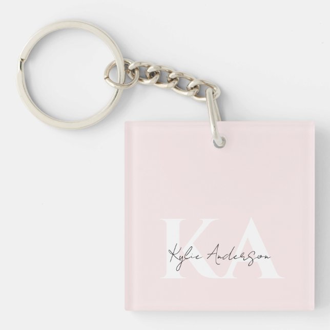 Modern Blush Rose Personalised Monogram Name -  Key Ring (Front)