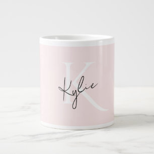 Modern Blush Rose Personalised Monogram Name - Large Coffee Mug