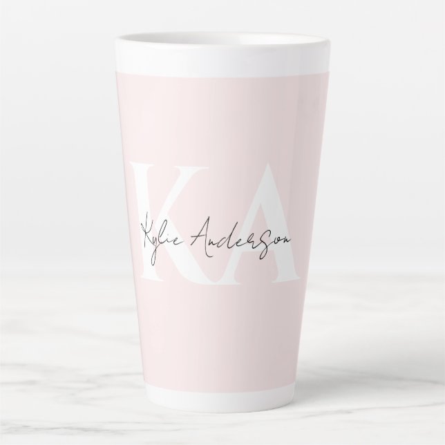 Modern Blush Rose Personalised Monogram Name -  Latte Mug (Front)