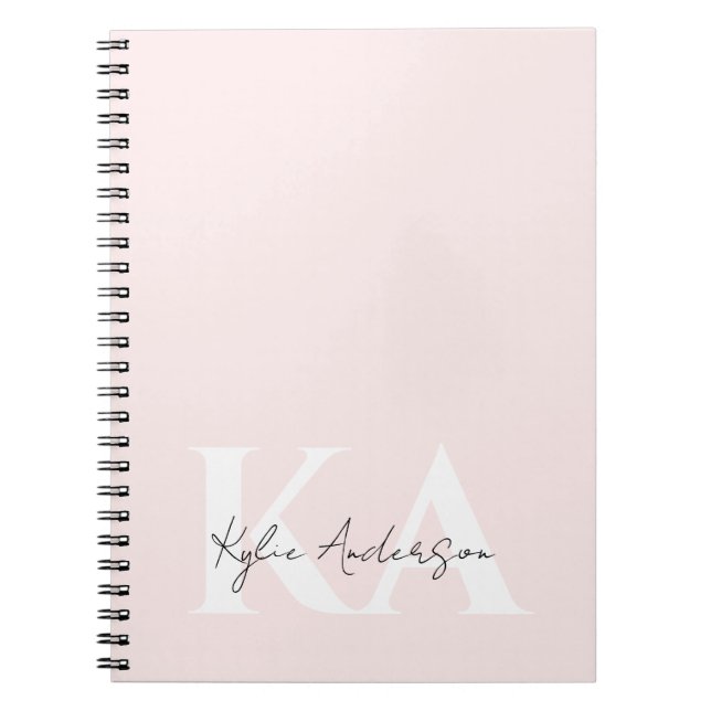 Modern Blush Rose Personalised Monogram Name -  Notebook (Front)