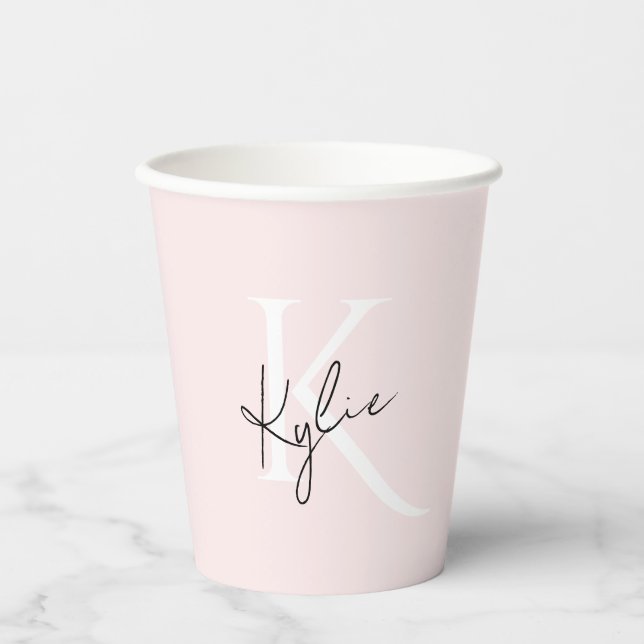 Modern Blush Rose Personalised Monogram Name -  Paper Cups (Front)