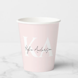 Modern Blush Rose Personalised Monogram Name - Paper Cups