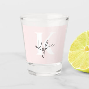 Modern Blush Rose Personalised Monogram Name -  Shot Glass