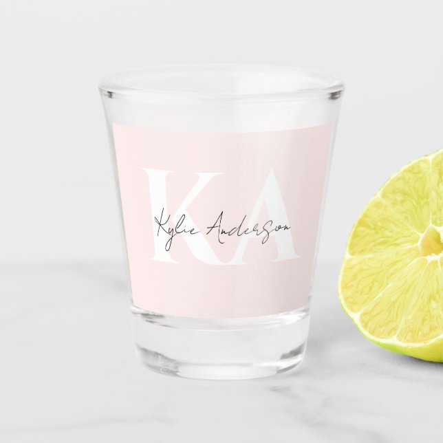 Modern Blush Rose Personalised Monogram Name -  Shot Glass (Front)