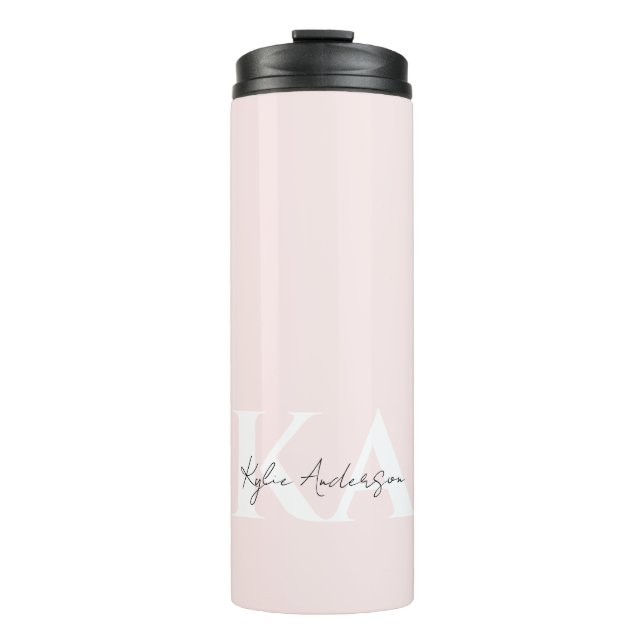 Modern Blush Rose Personalised Monogram Name -  Thermal Tumbler (Front)
