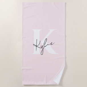 Modern Blush Rose Personalized Monogram Name -  Beach Towel
