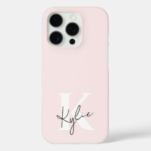 Modern Blush Rose Personalized Monogram Name - iPhone 16 Pro Case