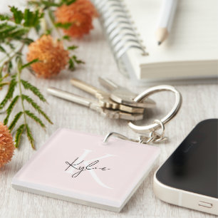 Modern Blush Rose Personalized Monogram Name -  Key Ring