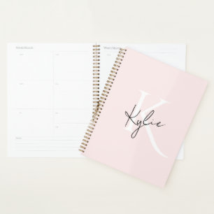Modern Blush Rose Personalized Monogram Name -  Planner