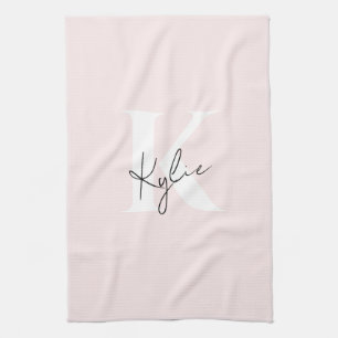 Modern Blush Rose Personalized Monogram Name -  Tea Towel