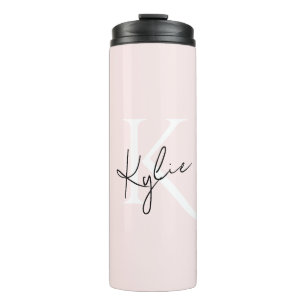 Modern Blush Rose Personalized Monogram Name - Thermal Tumbler
