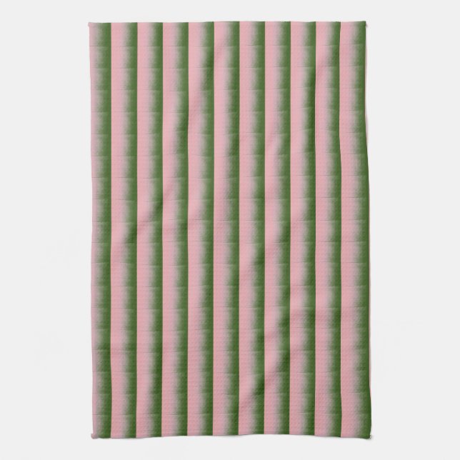Modern blush rose pink green stripes watercolor tea towel (Vertical)