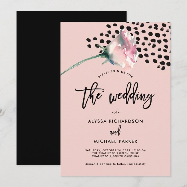 Modern Blush Rose with Black | Wedding Invitation (Front/Back)