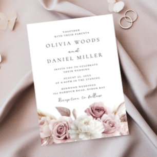 Modern Blush Roses Beautiful Wedding Invitation