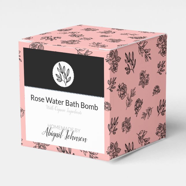 Modern Blush Roses & Leaves Line Art Bath Bomb Box (Front Side)