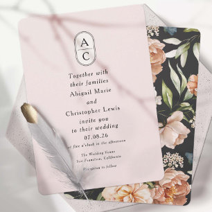 modern blush simple arched couple monograms invitation