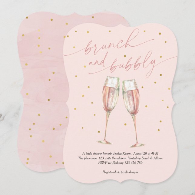 modern blush simple pop the bubbly, chic champagne invitation (Front/Back)