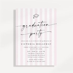 Modern Blush Stripe Non Photo Graduation Party  Invitation