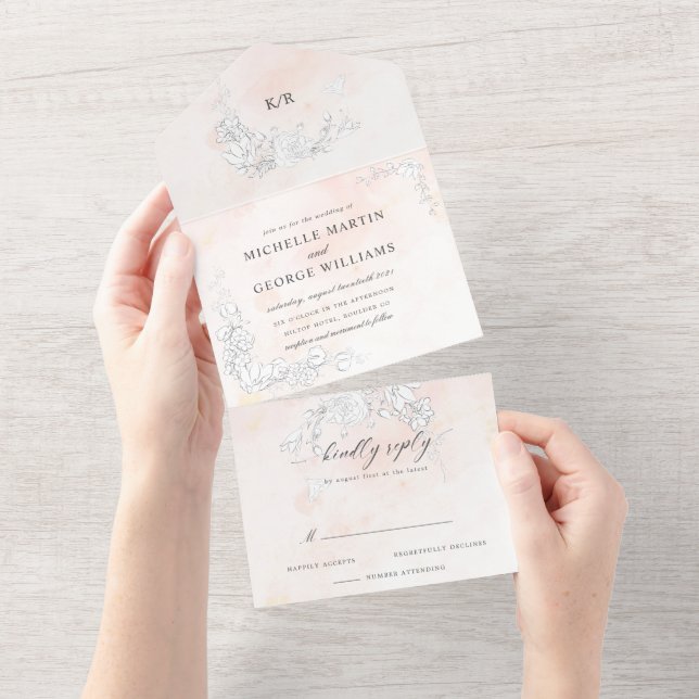 modern blush subtle floral (no ENV needed) All In One Invitation (Tearaway)