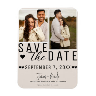 Modern Blush Tan Save the Date 2 Photo Wedding Magnet