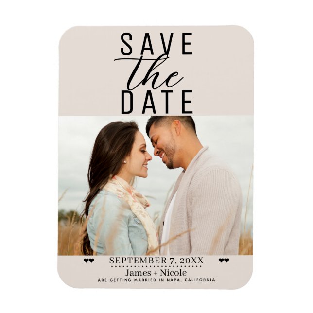 Modern Blush Tan Save the Date Wedding Photo Magnet (Vertical)