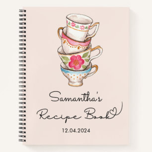 Modern Blush Tea Party Bridal Recipe Notebook