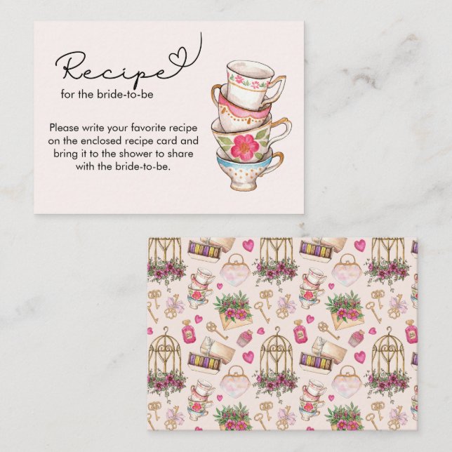 Modern Blush Tea Party Bridal Recipe Request  Enclosure Card (Front/Back)