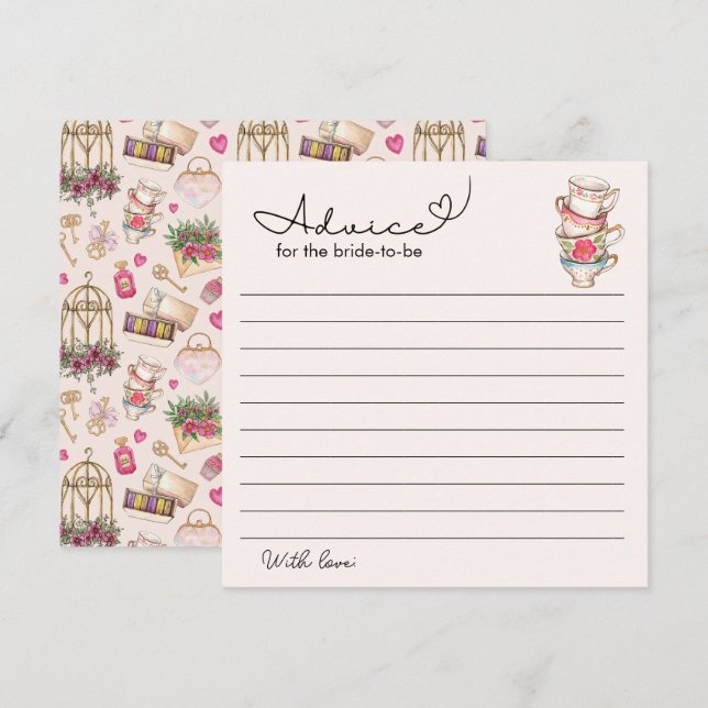 Modern Blush Tea Party Bridal Shower Advice  Card (Front/Back)
