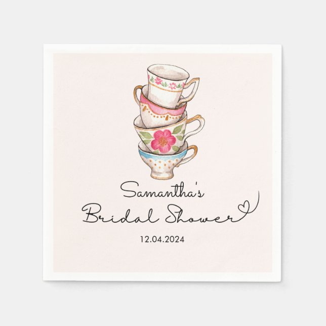 Modern Blush Tea Party Bridal Shower Napkin (Front)